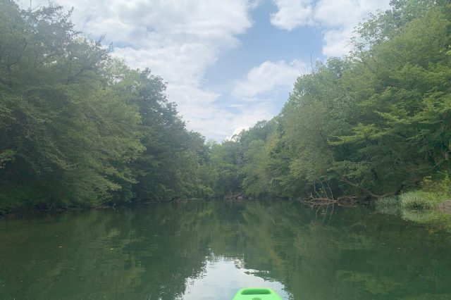 Front View Of A Kayak Going Downriver